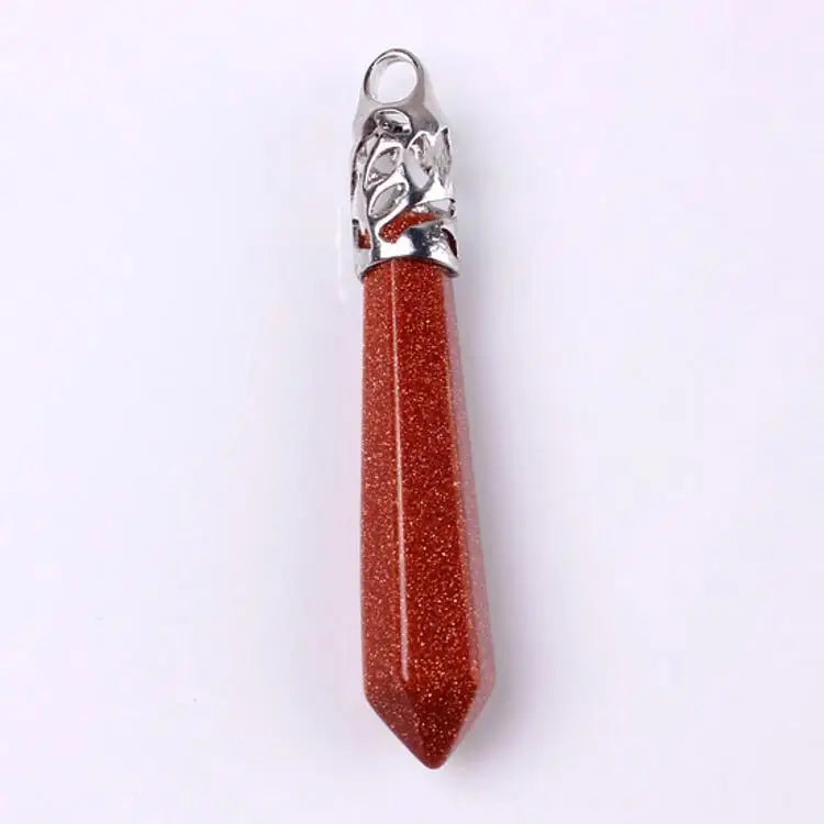 HZ Gems feng shui Chakra Reiki Spiritual Opal NecklaceCrystal Point gold sand stone Healing Crystal Pendulum Necklace Folk Crafts