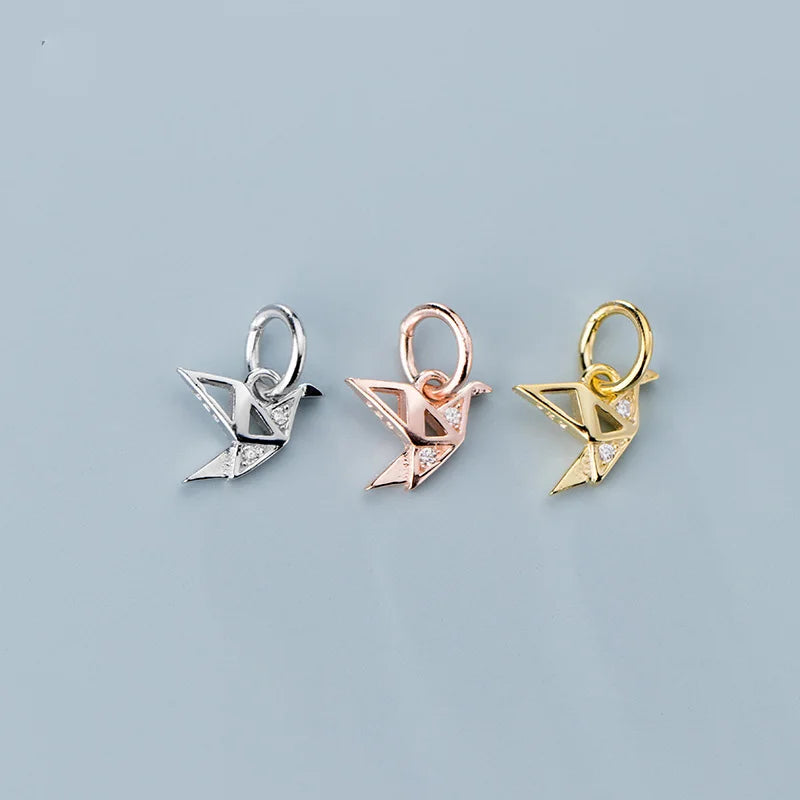 6mm Tiny 925 Sterling Silver Micro Zircon Paper Crane Pendant Charm for Jewelry Making Supplies