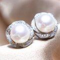 Huitan French Elegant Style Pearls Earrings for Women Hot Sale Luxury Transparent Crystal 925 Silver Plated Stud Earrings