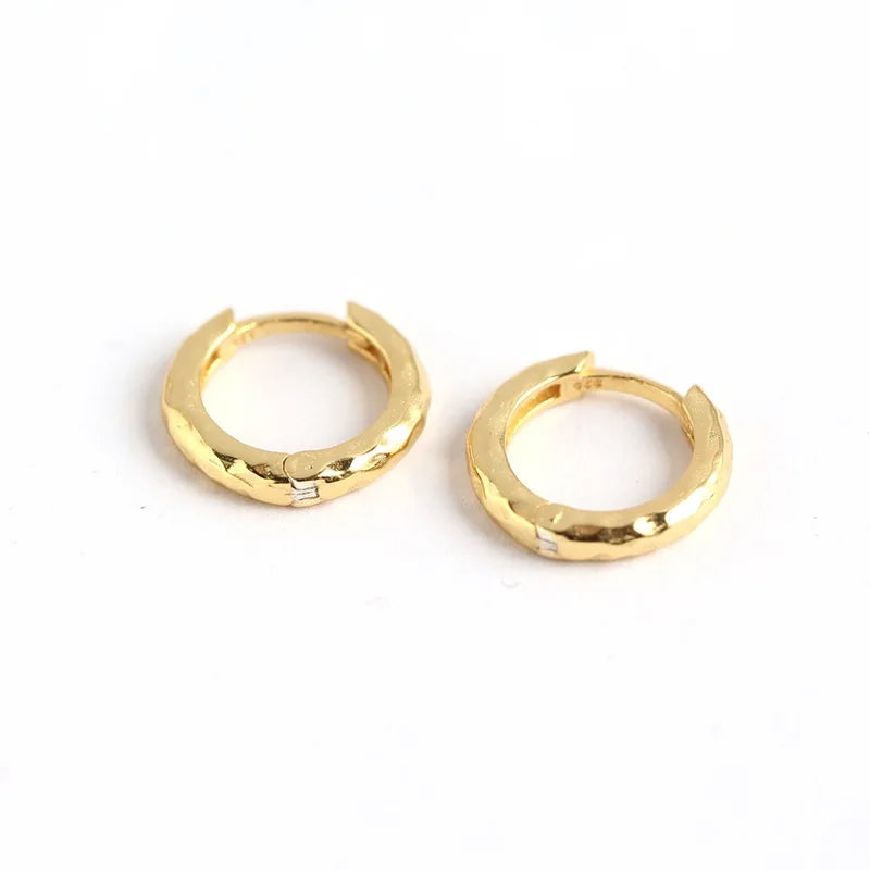 Rainbowking 925 Silver Cool Style Irregular Whacked Earrings Hammered Circle Earrings Gold Plated 18K Hoop Earrings