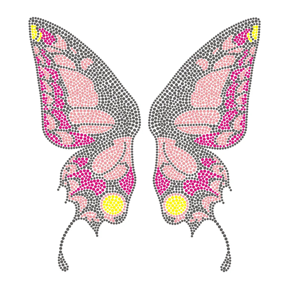 Pink Butterfly Designs Crystal Rhinestone Round Flatback Hot-Fix Transfer Patches for Clothing and Garment