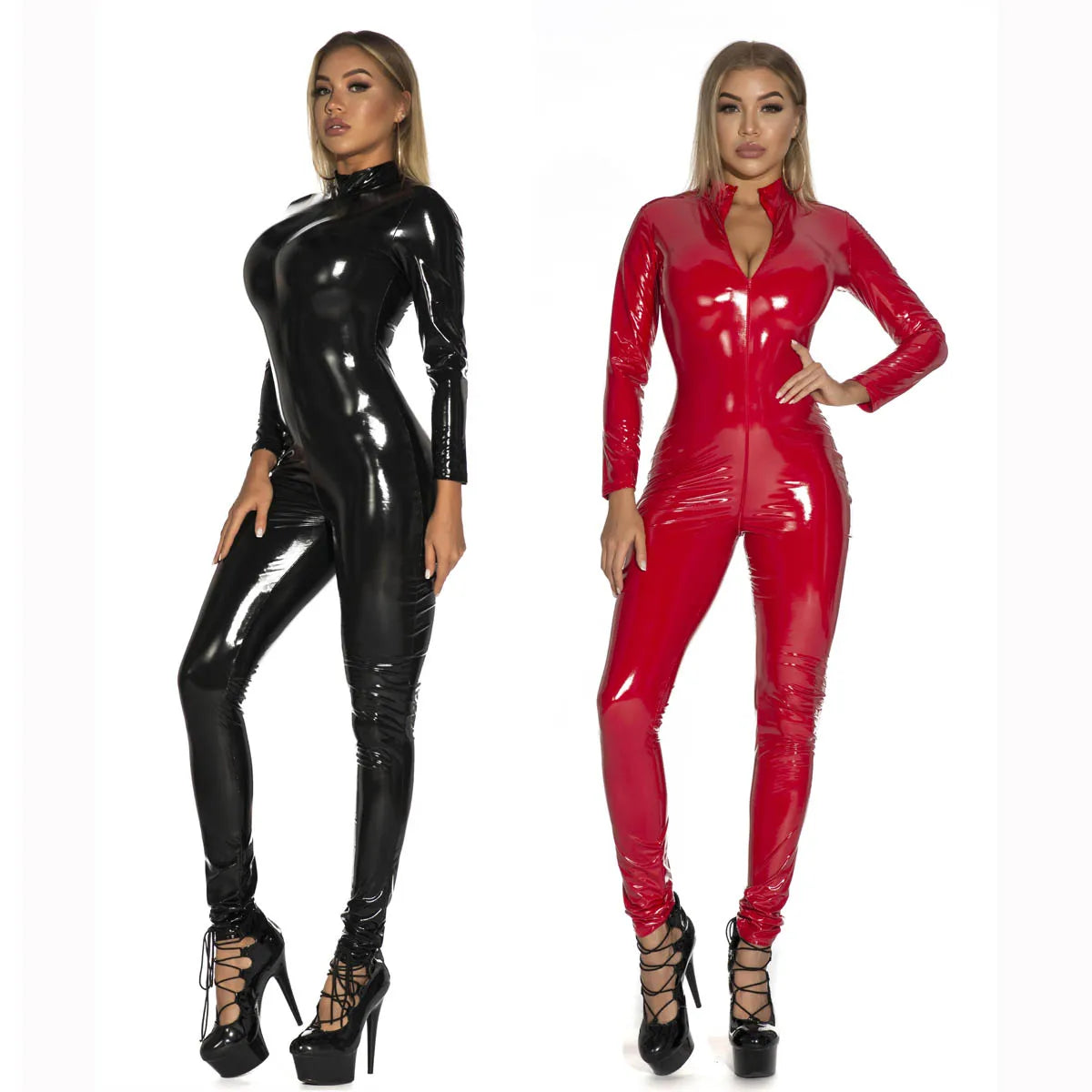 Wetlook PVC Bodysuit Sexy Bodycon Erotic Open Crotch Clubwear Comfortable Zipper Full Body Fetish Latex Catsuit