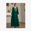 10% S-3XL Arabian Robe Long Sleeve Green Embroidery Multi-layer Stitching Tassel Solid Color Four Seasons Long Skirt