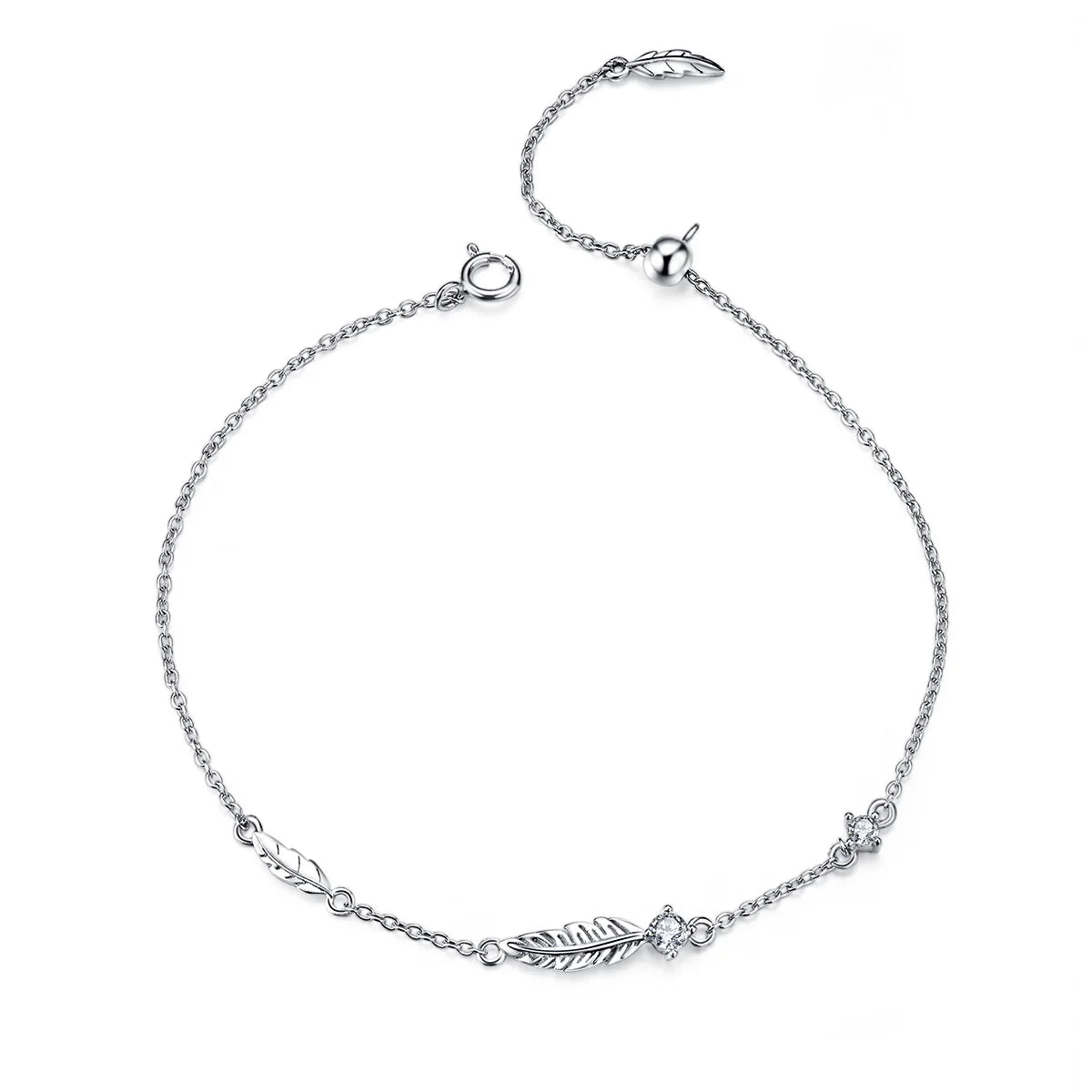 Factory Boho Feather Style 925 Sterling Silver CZ Stone Bracelet Chain Link Women's Wedding Jewelry Gift-SCB133