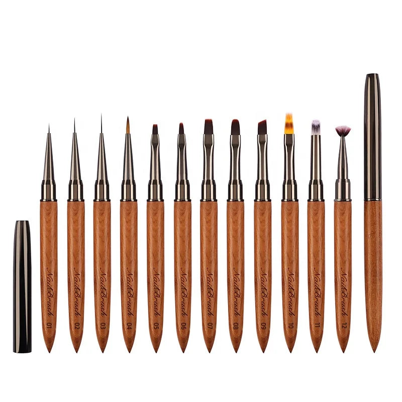 Wholesale French Nail Set Sandalwood Polish Gel Painting Brush Poly Gel Nail Drawing Pen for Nail Extension