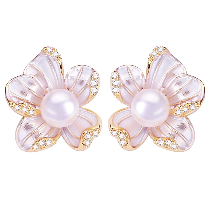Wholesale Flower Pearl Stud Earrings Natural Freshwater Pearl Jewelry for Women