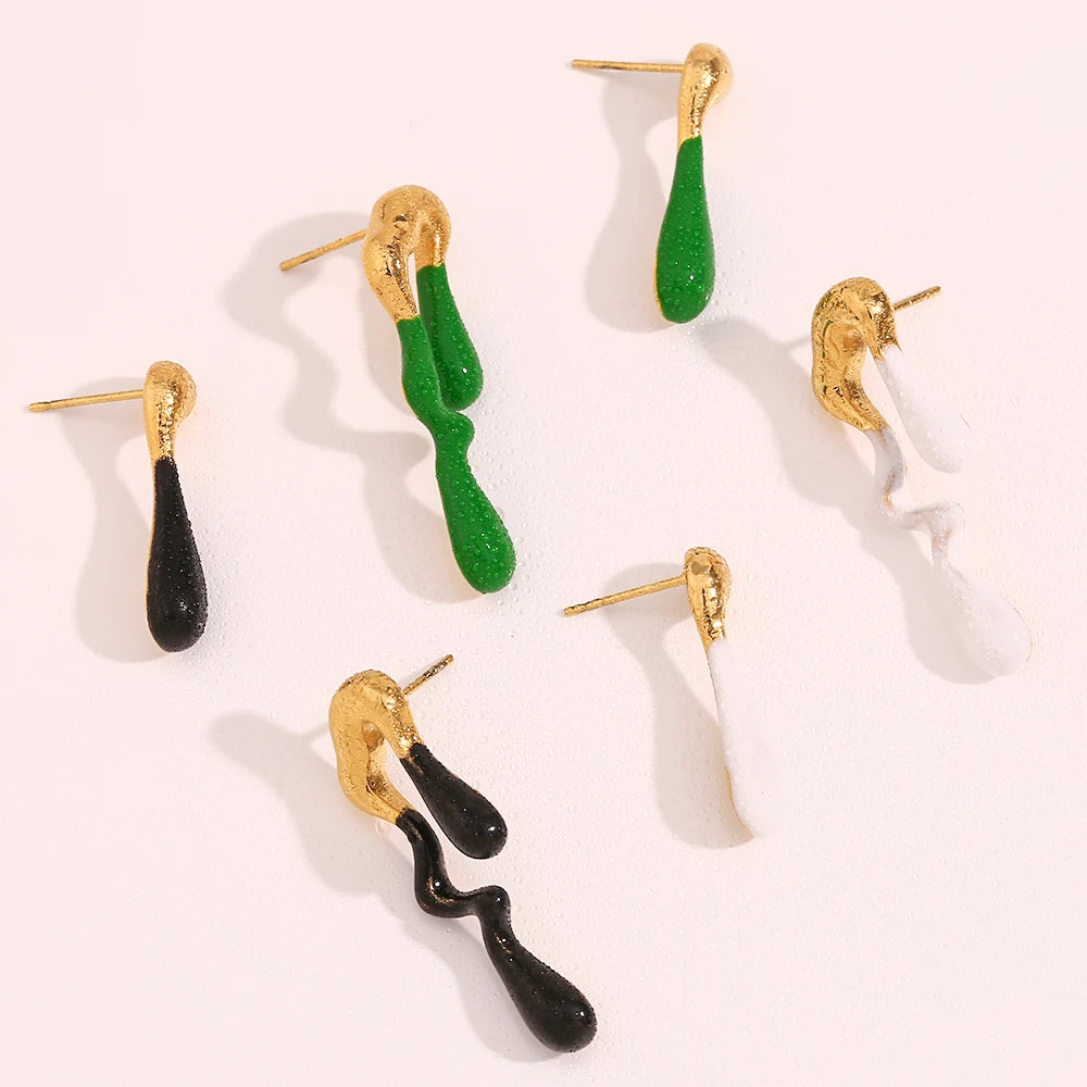Trendy 18K Gold Plated Stainless Steel Enamel Stud Earrings for Women for Anniversary and Christmas Fashion Jewelry