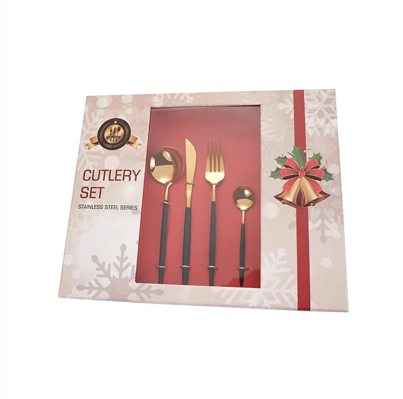 Wholesale 24 PCS Knife Fork Spoon Tea Spoon Dinnerware Cutlery Set with Christmas Jingle Bell Gift Box MegaBDM