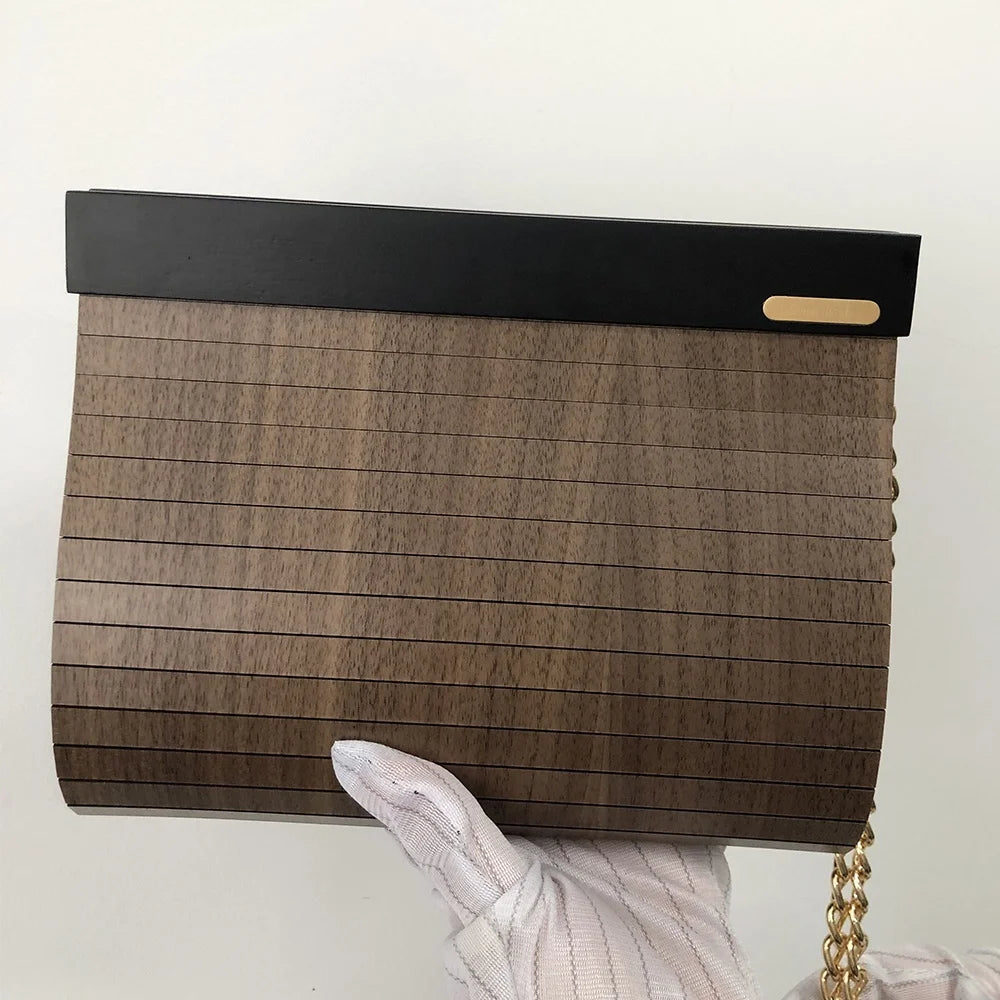 Best Trendy Design Unisex Shoulder Handbag Chain Wooden Clip Magnetic Lock Cross-body Bags Clutch Bag Wedding Gift