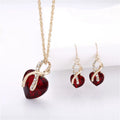 Fashion Bridal Wedding Earrings Necklace Set Gold Plated Women Trendy Crystal Heart Pendant Necklaces Jewelry Set