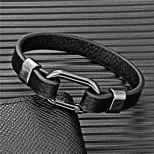 Retro Genuine Leather Bracelet Men's Jewelry Bangle Gift Handmade Cuff Accessory Bracelet with Stainless Steel Hook Clasp