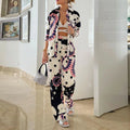 Women's Plus-size Temperament Long-sleeved commuter Shirt High-waisted Wide-leg Pant Suit