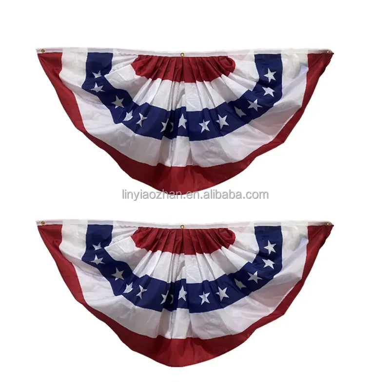 Aozhan American Independence Day Bunting Flag 3X6FT 1.5X3FT Half Fan Banner Polyester Silk USA Pleated Fan Flag