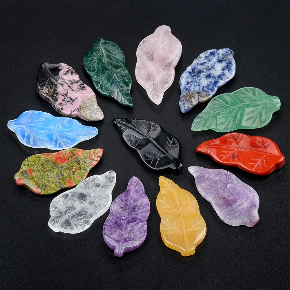 Wholesale Agate Crystal Pocked Stone Pendant Healing Crystal Carving Leaves Home Furnishing Decoration
