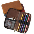 AIGUONIU Leather Pencil Case Zipper Retro Pen Pouch for School Students Cowhide Men Pencil Bag with Pen Slots Wholesale Unisex