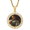 Double Face Round Rotate Photo Custom Necklace Pendant Gold Cubic Zircon Spin Portrait Picture Necklace Hip Hop Jewelry