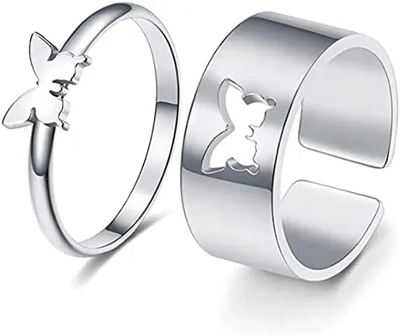 TikTok Matching Butterfly Promise Ring Set 2pcs Silver Plated Couple Ring Jewelry for Women Girls