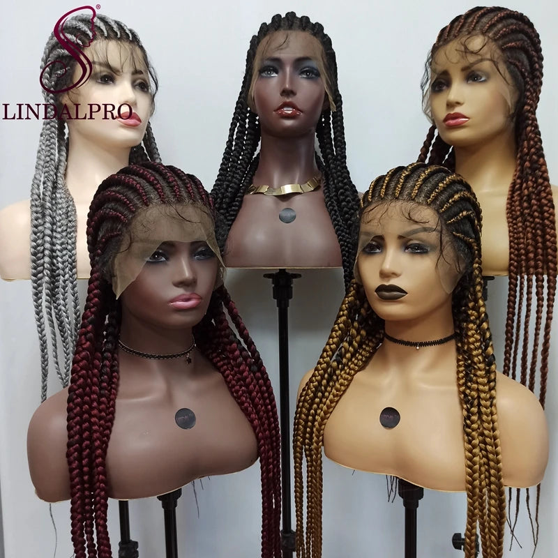 Clearance Sale Wholesale Glueless Braid Wig VendorsFull Lace Braided Wigs Synthetic HairTransparent Cornrow Braided Wig