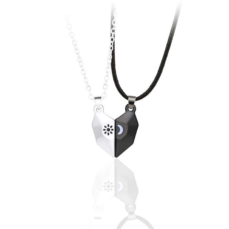 Valentines Day Magnet Heart Shape Stone Craft Necklace Pendant Jewelry Charms for Couple Women Girlfriend Boyfriend Gifts