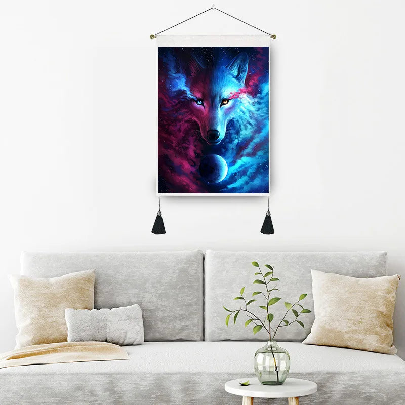 Galaxy Wolf Lion Animal Starry Sky Wall Hanging Home Art Decor Tapestry Background