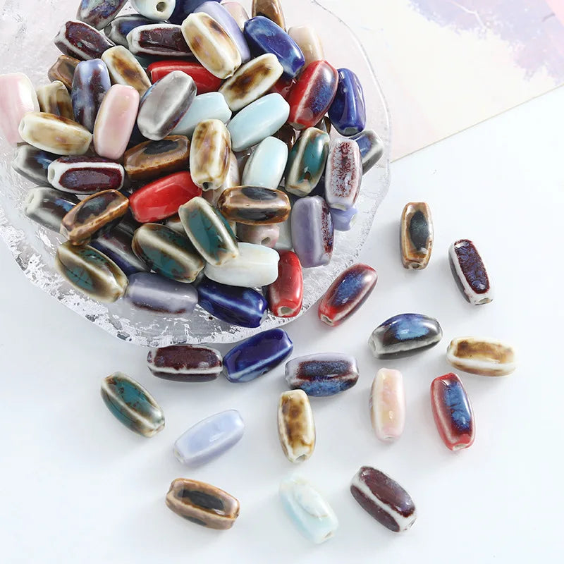 Creative 7.8*15.5mm Colorful Ceramic Charms Handmade Long Tube Loose Beads Beaded for DIY Jewelry Making Accessories