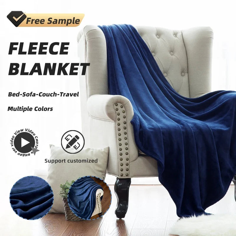 Custom Warm Bliss Cozy Ultra Soft Premium Thickened Coral Fleece Fabric Fluffy Plush Polyester Flannel Throw Blanket Wholesale