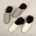 Women's Slip-On Autumn/Winter/Spring Loafers Warm Flat Faux Fur Open Back Genuine Sheepskin Leather Slippers