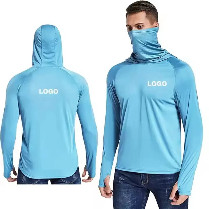 Custom Logo Men's UPF 50+Uv Protection Fishing Jersey Shirts Quick Dry Long Sleeve Hooded Fishing Shirts With Neck Gaiter