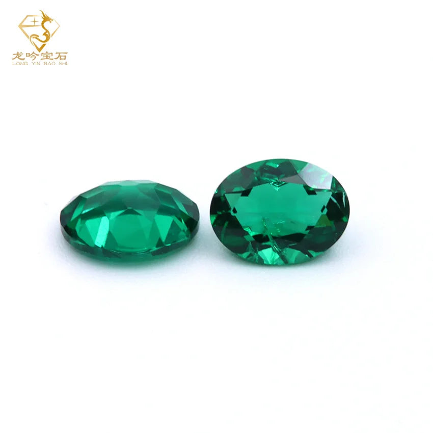 Junyuan Gems Oval Shape Lab Grown Created Emerald Stones Price Per Carat Synthetic Loose Zambia Emerald Gemstone