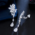 No Ear Hole Style Cubic Zircon Flower Drop Wedding Bridal Party Long Clip on Earrings Without Piercing for Women Jewelry MegaBDM