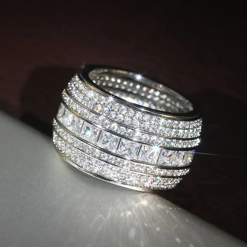 CAOSHI Exquisite Fully Inlaid Dazzling Cubic Zirconia Band Rings for Luxury Women Fashion Jewelry Wedding Silver Plated CZ Rings