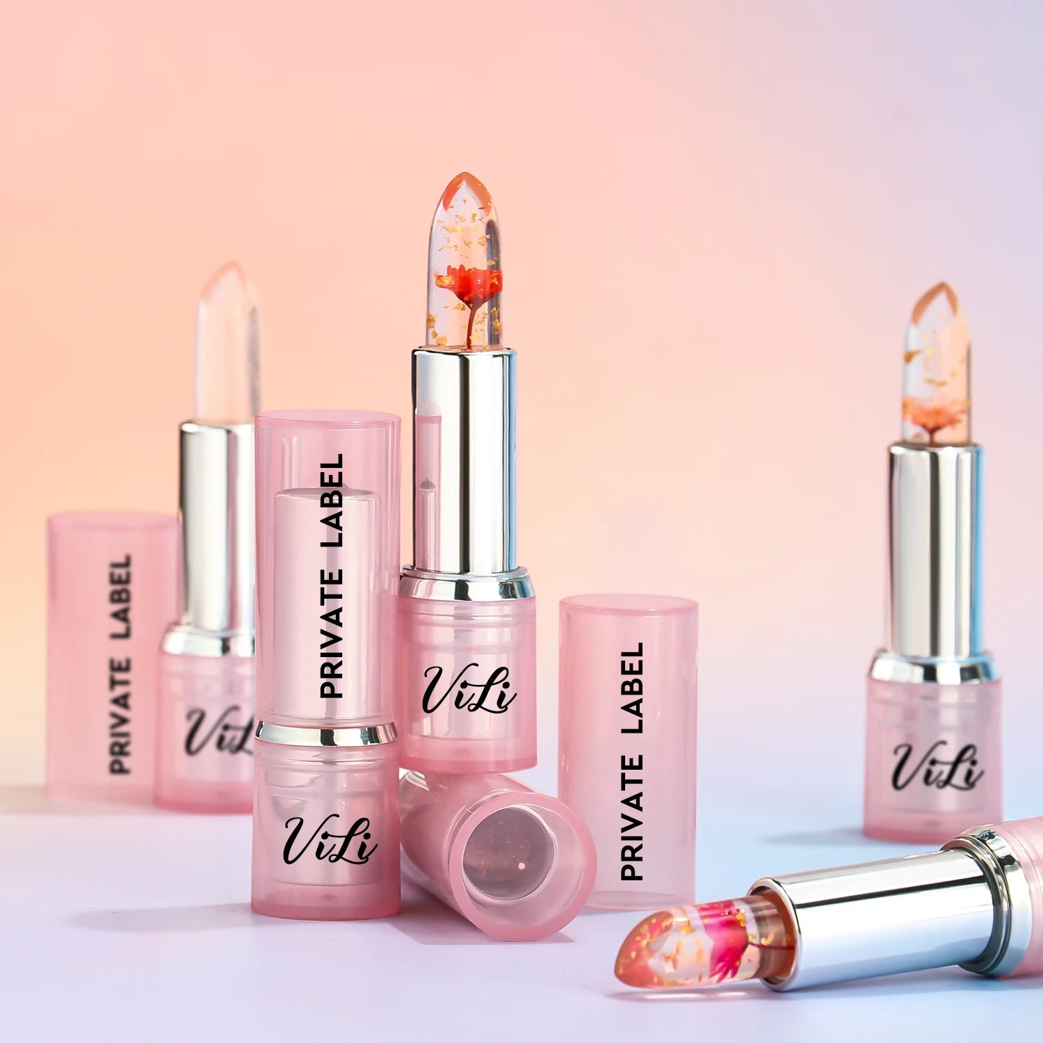 New Design Ideas Makeup Brand Clear Lipstick Private Label Waterproof Lipstick with Flower Moisturizing Lips