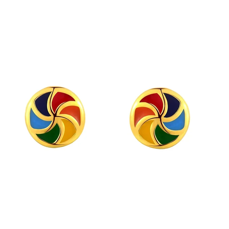 Fine Mini Sterling Silver Earrings Jewelry Rainbow Colorful Gold Plated Enamel Earring 925 Small Tiny Stud Earrings for Women