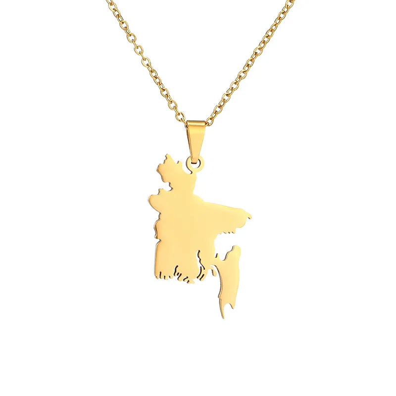 High Quality Blank 18k Gold Plated Bangladesh Map Necklace for Men