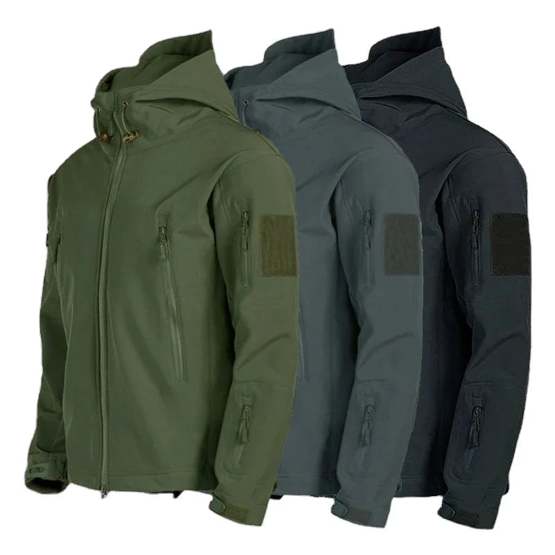 Men's Casual Shark Skin Soft Shell Jacket with Hood Tactical Windproof and Waterproof Bomber Coat Casual Style