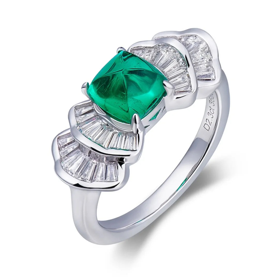 Aimgal Fine Jewelry S925 Silver 18K Gold Plated 1.4ct Emerald Cocktail Ring Leb 8A High Carbon Diamond Sugar Tower Cutting Style