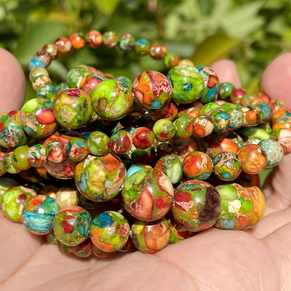 AsVrai U  Natural Stone Beads Colorful Sea Sediment Jaspers Turquoises Round Beads for Jewelry Making DIY Bracelets Accessories