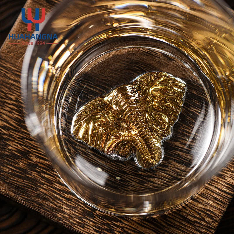 310ml Lead-Free Crystal Whiskey Tumbler with 3D Lion Bottom Custom Logo Shot Glass for Gifts Packed in Carton