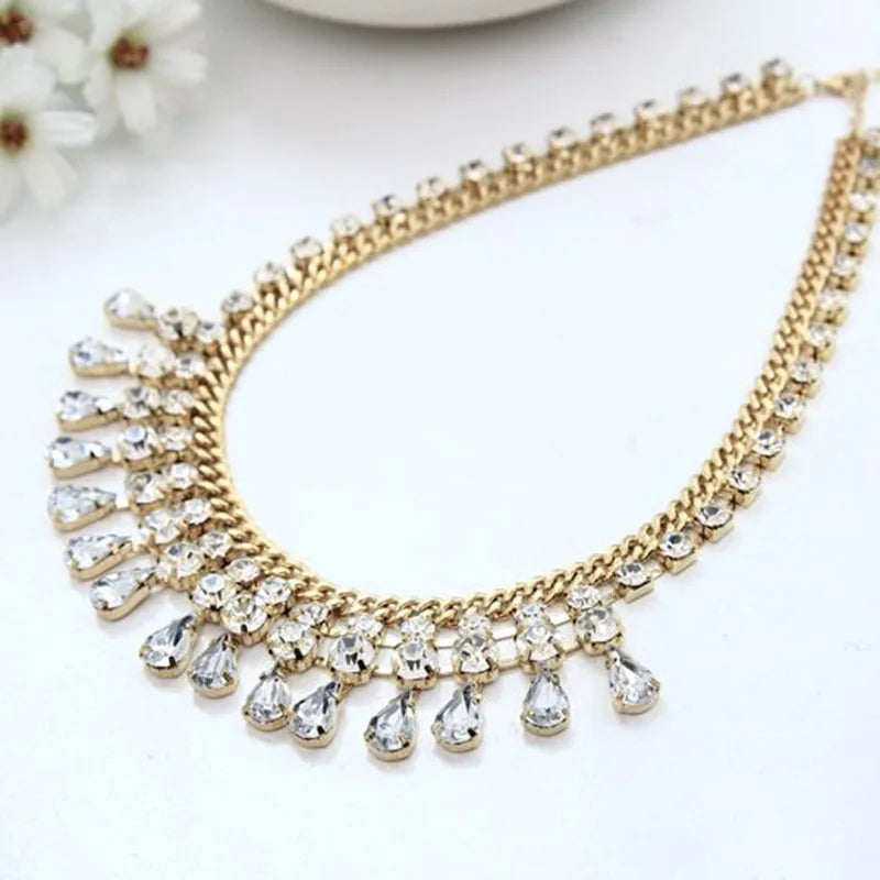 Jewelry Curb Chain Statement Necklaces Gold Plated Ploutdoornestone Teardrops Clear Geometric N22052559 for Women Fashion Gifts