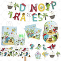 PAFU Dinosaur Pirate Birthday Party Decoration Supplies Plates Cups Napkins Tablecloth Gift Bag Box Dinosaur Party Tableware Set