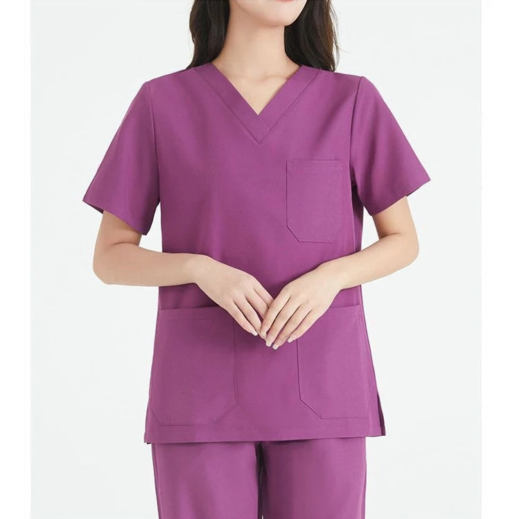 Medical Uniform Nurse Uniform Suit Solid Color Short Sleeve Elastic Waist Ankle Band Hospital Work for Medical Staff
