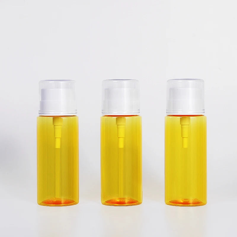 Customizable Yellow 200ml PET Plastic Bottle Toner Facial Cream Remover Cosmetic Packaging