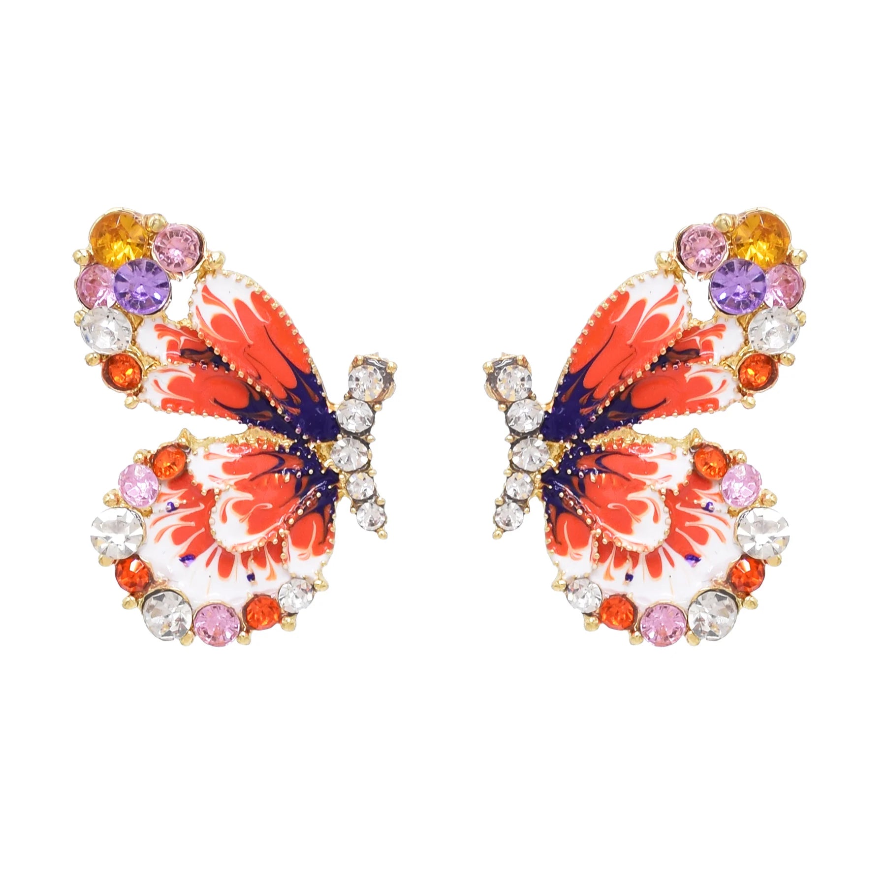 Red Enamel Butterfly Stud Earrings Novelty Funny Colourful Butterfly Statement Earrings for Women Jewelry
