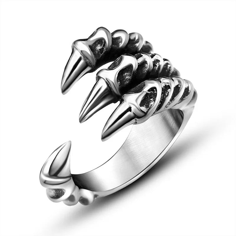 Ancient Silver Fashion Jewelry Men's Ring Domineering Sharp Dragon Claw Tail Finger Ring Goth Punky Jewelry