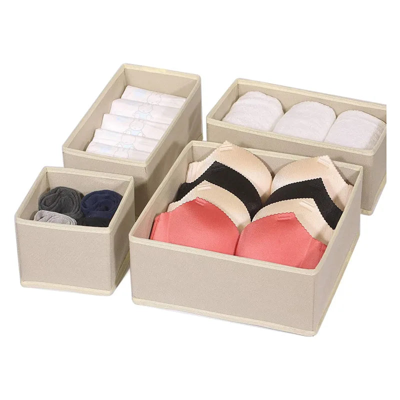 Set of 3 Foldable Fabric Clothing Underwear  Drawer Dividers Storage Boxes Closet Organizers Under Bed Organizer