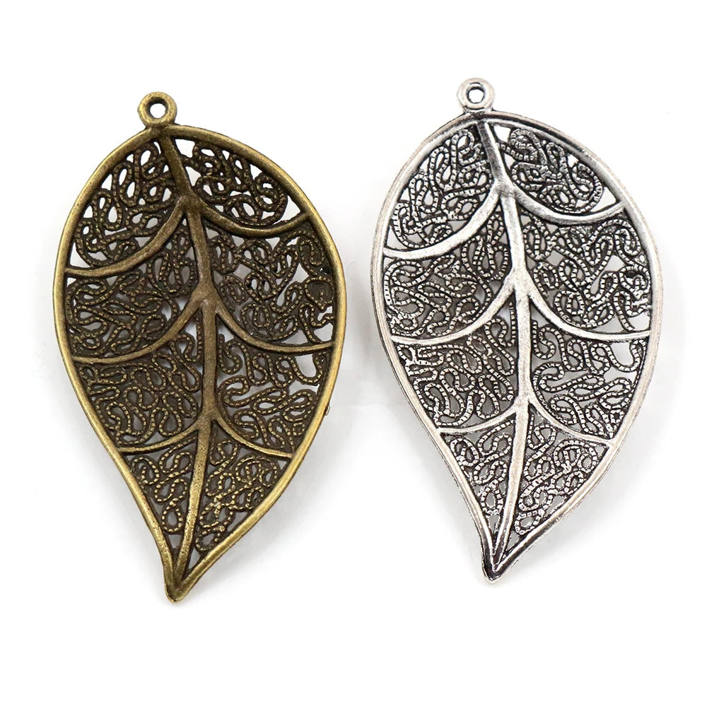 5pcs 57x31mm Antique Silver Plated Bronze Vintage Leaf Handmade Charms Pendant:DIY Jewelry Findings for Bracelet Necklace