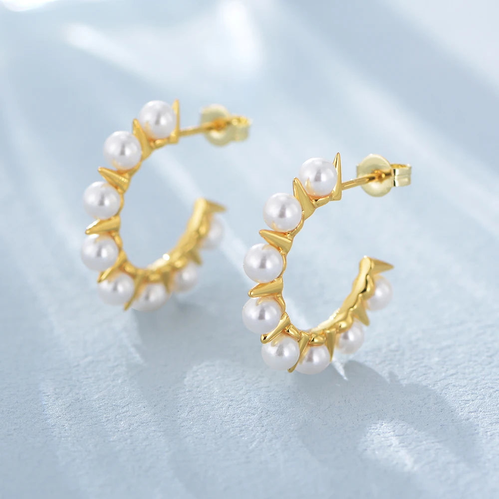 Fashion Simple 18K Gold Plated Brass Stud Earrings Personalized Baroque Pearl Trendy Environmentally Friendly for Women's
