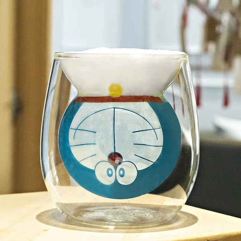Cute Cat Kitty Bear Color 300ML Double Wall High Borosilicate Glass Coffee Mugs Heat Resistant Glassware Design