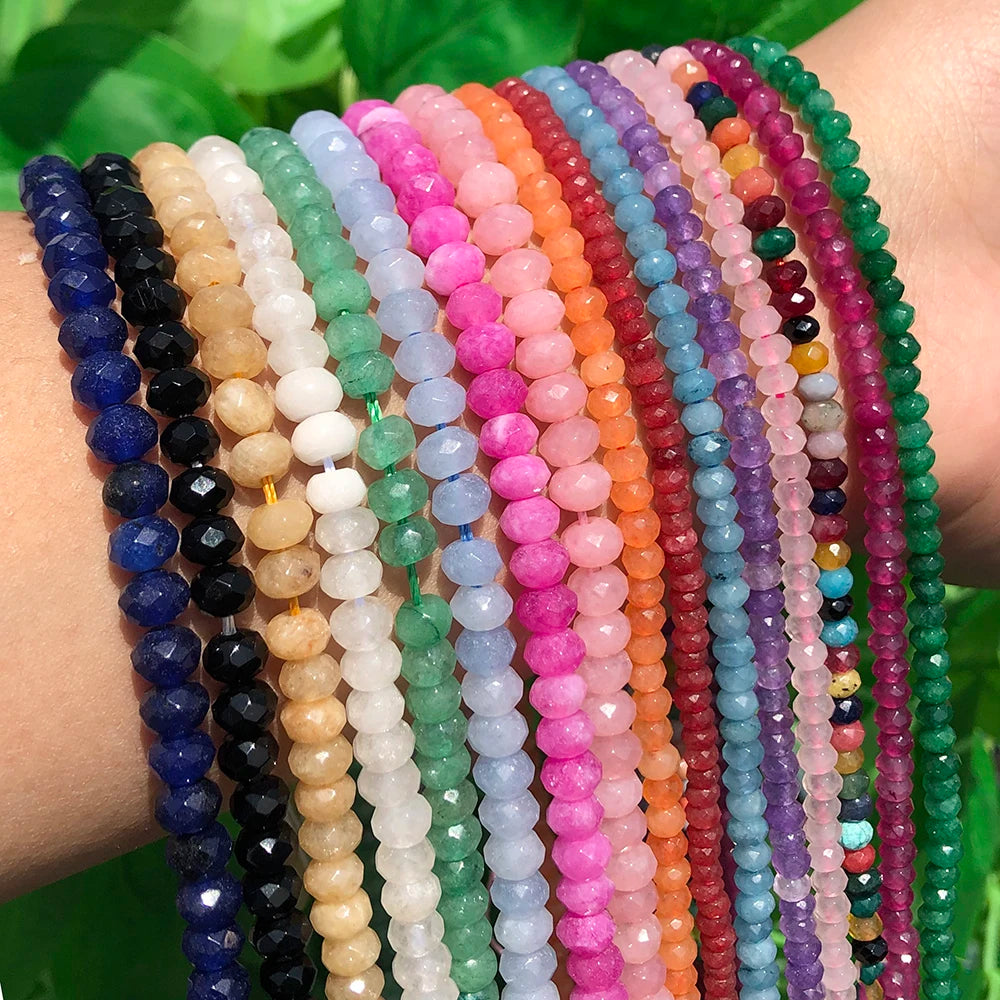 Wholesale Faceted Agate Rondelle Spacer Beads 6x5/3x4MM Black White Pink Loose Stone Beads for Jewelry Making DIY