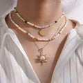 Accessories Gift S925 Crystal Bohemian Jewelry Shell Beads Dual Color Plating Pearl Moonstone Lava Sun and Moon Necklace Women